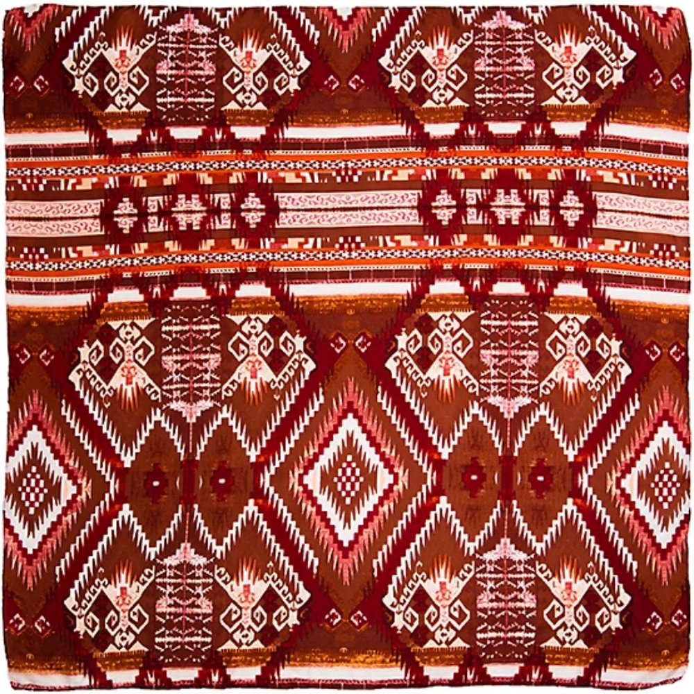 Wyoming Traders Wild Rag Aztec Print Brown / White 100% Silk Scarf - 34.5"